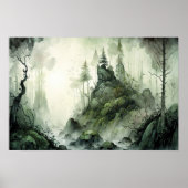 Mysterieuze Mist Forest Waterverf Poster (Voorkant)