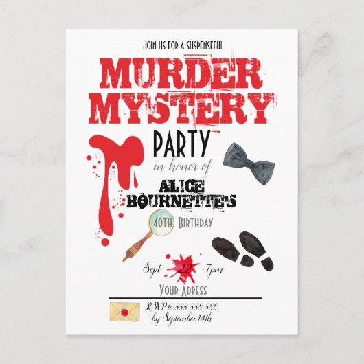 Mysterieuze Moord Verjaardagsfeest Uitnodiging (Voorkant)