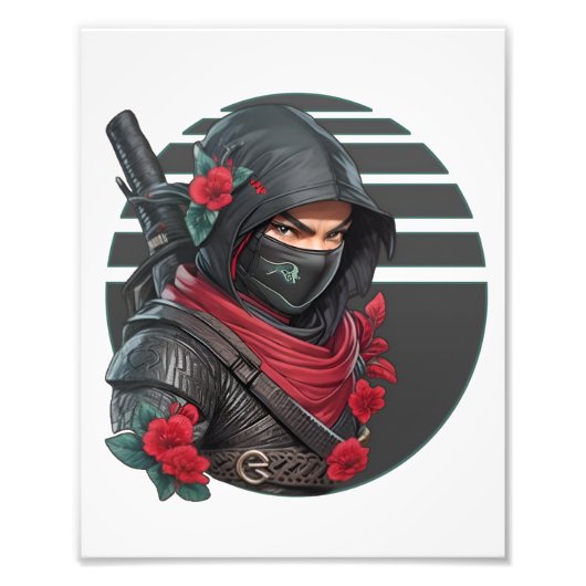 Mysterieuze Ninja Warrior met zwaard en rode sjaal Foto Afdruk (Voorkant)