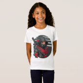 Mysterieuze Ninja Warrior met zwaard en rode sjaal T-shirt (Voorkant volledig)