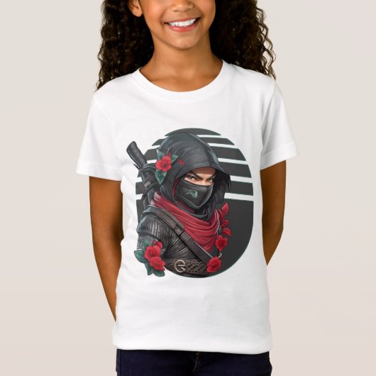 Mysterieuze Ninja Warrior met zwaard en rode sjaal T-shirt (Voorkant)
