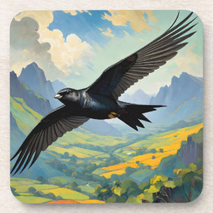 Mysterieuze Nomad: Kleurrijke Swift Bird Portait Bier Onderzetter