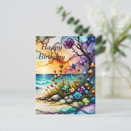 Mysterieuze Portaal Bloemrijke Oceaan Strand Verja Briefkaart (Staand voorkant)