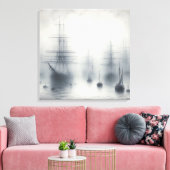 Mysterieuze schepen in een mistige haven canvas afdruk (Insitu (Woonkamer))