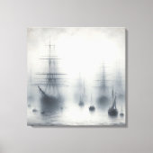 Mysterieuze schepen in een mistige haven canvas afdruk (Voorkant)