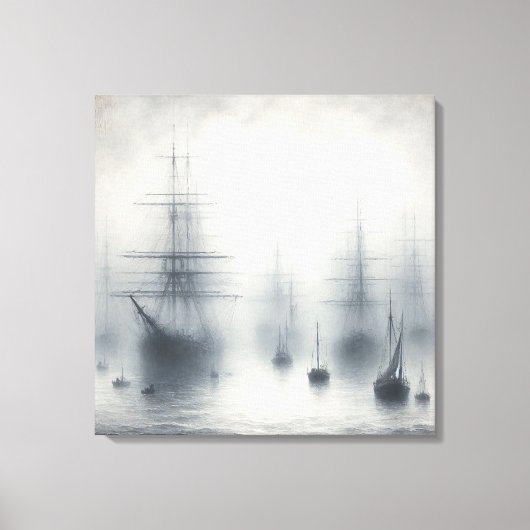 Mysterieuze schepen in een mistige haven canvas afdruk (Voorkant)