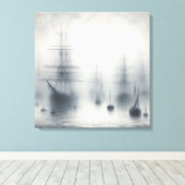 Mysterieuze schepen in een mistige haven canvas afdruk (Insitu (Houten vloer))