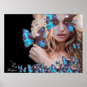 MYSTERIEUZE SCHOONHEID MET BLAUWE VLINDER POSTER