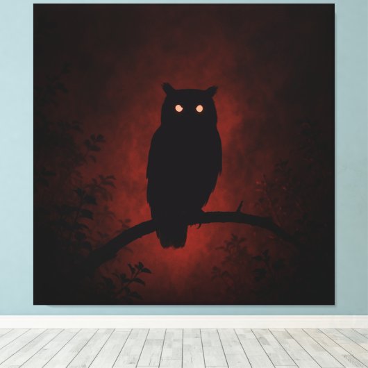 Mysterieuze uil in de nacht canvas afdruk (Insitu (Houten vloer))