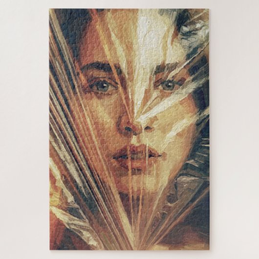 Mysterieuze vrouw achter expressionistische olieve legpuzzel (Verticaal)