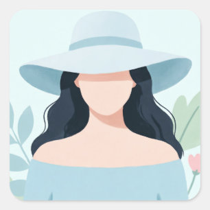 Mysterieuze vrouw in hoed met brede rand vierkante sticker