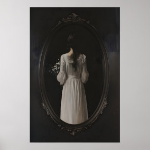 Mysterieuze vrouw in ovale spiegel kunst afdrukbaa poster