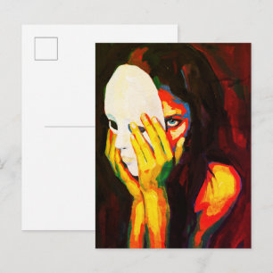 Mysterieuze vrouw met masker dramatische olieverfs briefkaart