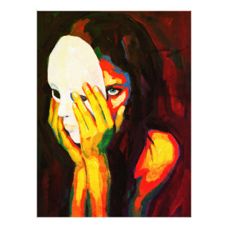 Mysterieuze vrouw met masker dramatische olieverfs foto afdruk