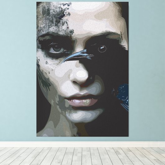 Mysterieuze vrouw met raaf canvas afdruk (Insitu (Houten vloer))