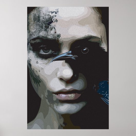 Mysterieuze vrouw met raaf poster (Voorkant)