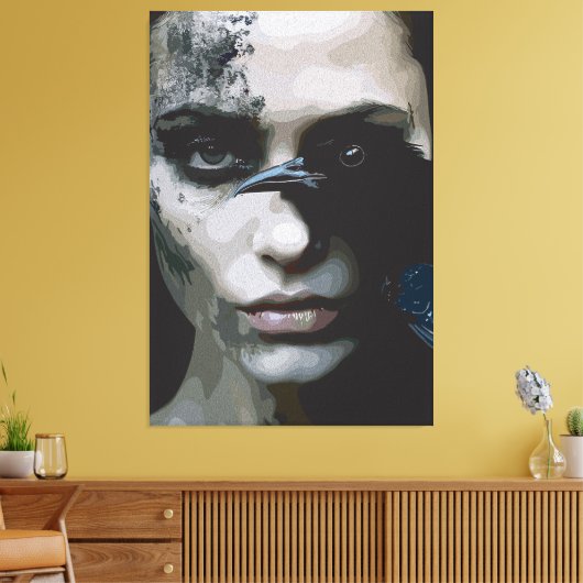 Mysterieuze vrouw met Raven Canvas Afdruk (Insitu (Woonkamer))