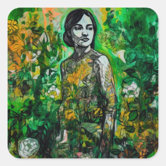 mysterieuze vrouw vierkante sticker (Voorkant)