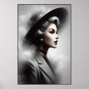 Mysterieuze vrouwelijk portretkunst uit de jaren 4 poster
