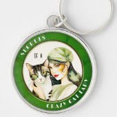 Mysterieuze Waterverf Crazy Cat Lady Sleutelhanger (Voorkant)