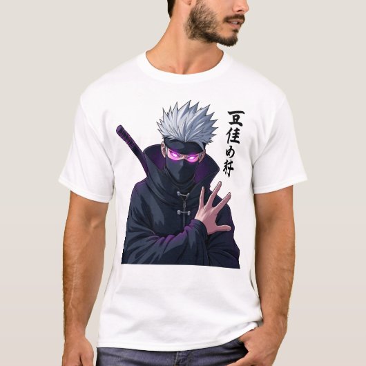 Mysterieuze witharige Ninja met gloeiende ogen T-shirt (Voorkant)