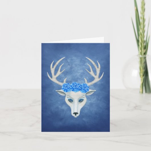 Mysterieuze Witte Herten Hoofd Blauwe Ogen Antler  Kaart (Voorkant)