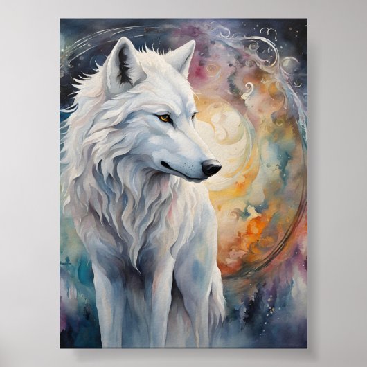 Mysterieuze wolf in de magie van kleuren poster (Voorkant)