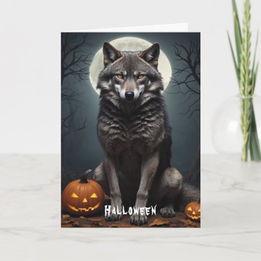 Mysterieuze wolf met pompoen Halloween kunst (Voorkant)