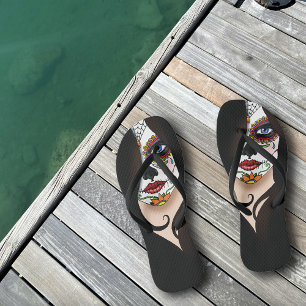 Mysterieuze Zwarte Elegante Suiker Schedel Portret Teenslippers