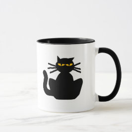 Mysterieuze zwarte kat Amber Eyes Zittend Staren Mok