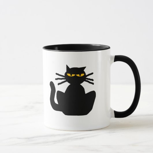 Mysterieuze zwarte kat Amber Eyes Zittend Staren Mok (Rechts)