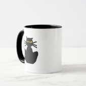 Mysterieuze zwarte kat Amber Eyes Zittend Staren Mok (Voorkant links)