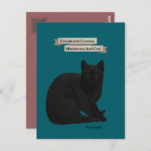 Mysterieuze Zwarte Kat Citaat Personal Teal Roze Briefkaart (Voorkant / Achterkant)