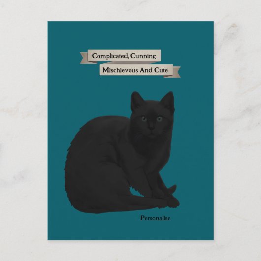 Mysterieuze Zwarte Kat Citaat Persoonlijk Teal Roz Briefkaart (Voorkant)