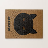 Mysterieuze zwarte kat gezicht bruine puzzel (Horizontaal)