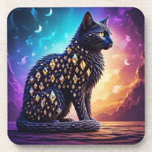 Mysterieuze Zwarte Kat Met Diamanten Bier Onderzetter