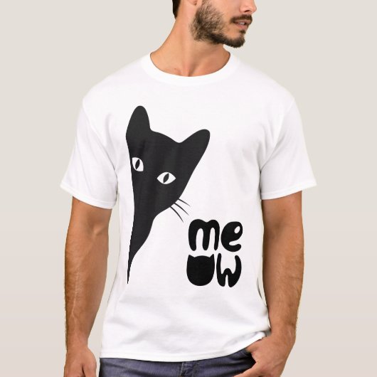 Mysterieuze zwarte kat - minimalistisch ontwerp t-shirt (Voorkant)