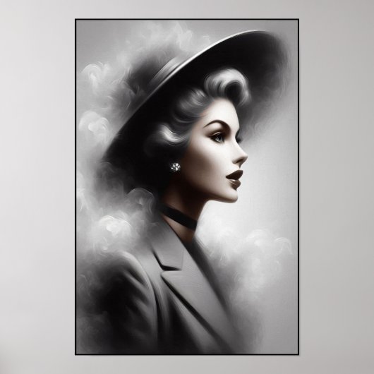 Mysterious 1940's Female Portrait Art Poster (Voorkant)