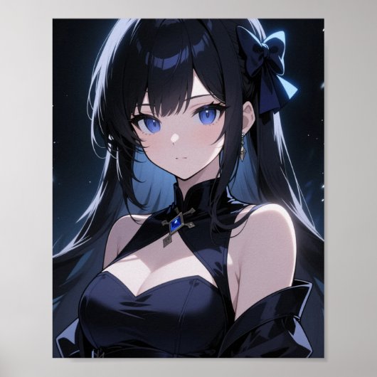  Mysterious anime girl with blue eyes Poster (Voorkant)