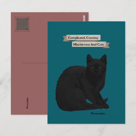 Mysterious Black Cat Quote Personal Teal Roze Briefkaart (Voorkant / Achterkant)