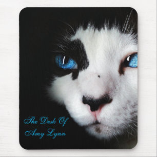 Mysterious Blue Eyed Tuxedo Cat MousePad Muismat
