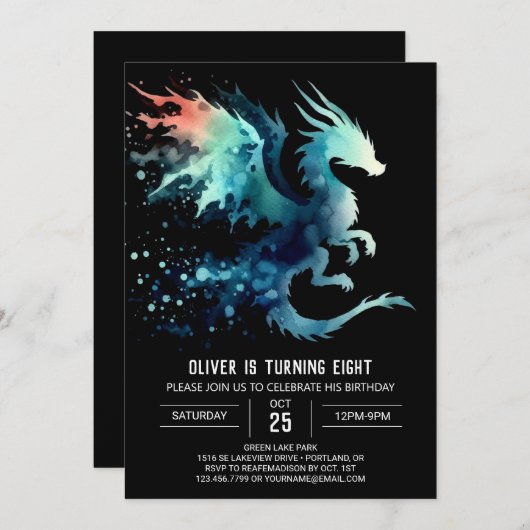 Mysterious Dragon Birthday Printable Kaart (Voorkant / Achterkant)