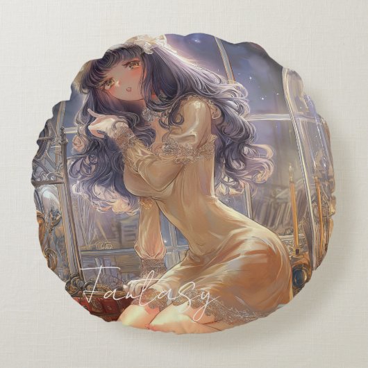 Mysterious Fantasy Girl - Gothic Art Aesthetic Rond Kussen (Voorkant)