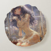 Mysterious Fantasy Girl - Gothic Art Aesthetic Rond Kussen (Achterkant)