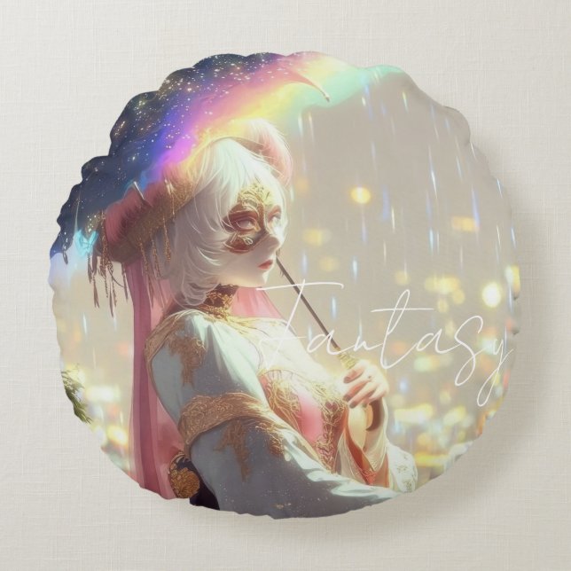 Mysterious Fantasy Girl - Ocean Art Aesthetic Rond Kussen (Voorkant)
