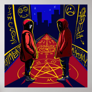 Mysterious Figures on Symbolic Urban Path Poster