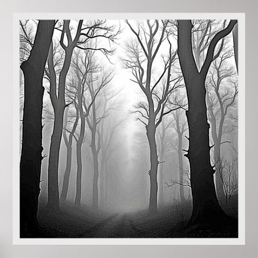 Mysterious Foggy Forest Path Poster (Voorkant)