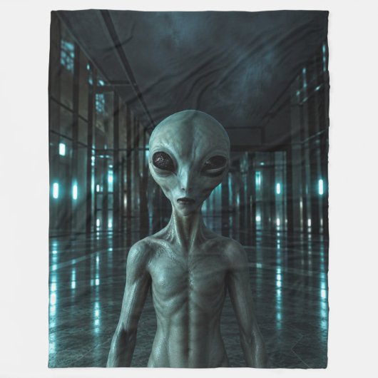 Mysterious Grey Alien Fleece Deken (Voorkant)
