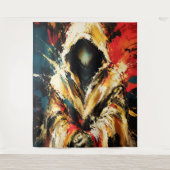 Mysterious Hooded Figure – Bold Abstract Wandkleed (Voorkant)