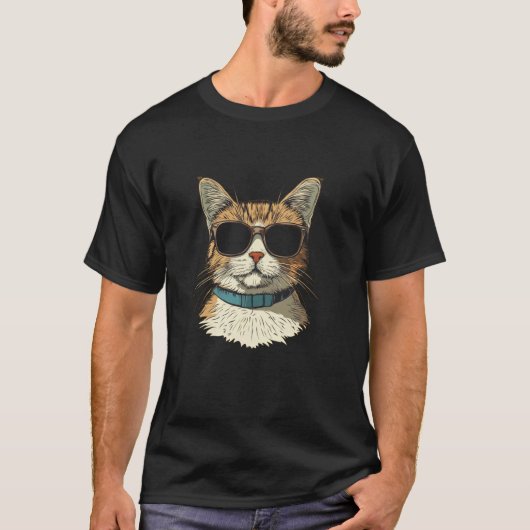 Mysterious Kat met Lege Shades Statement T-shirt (Voorkant)